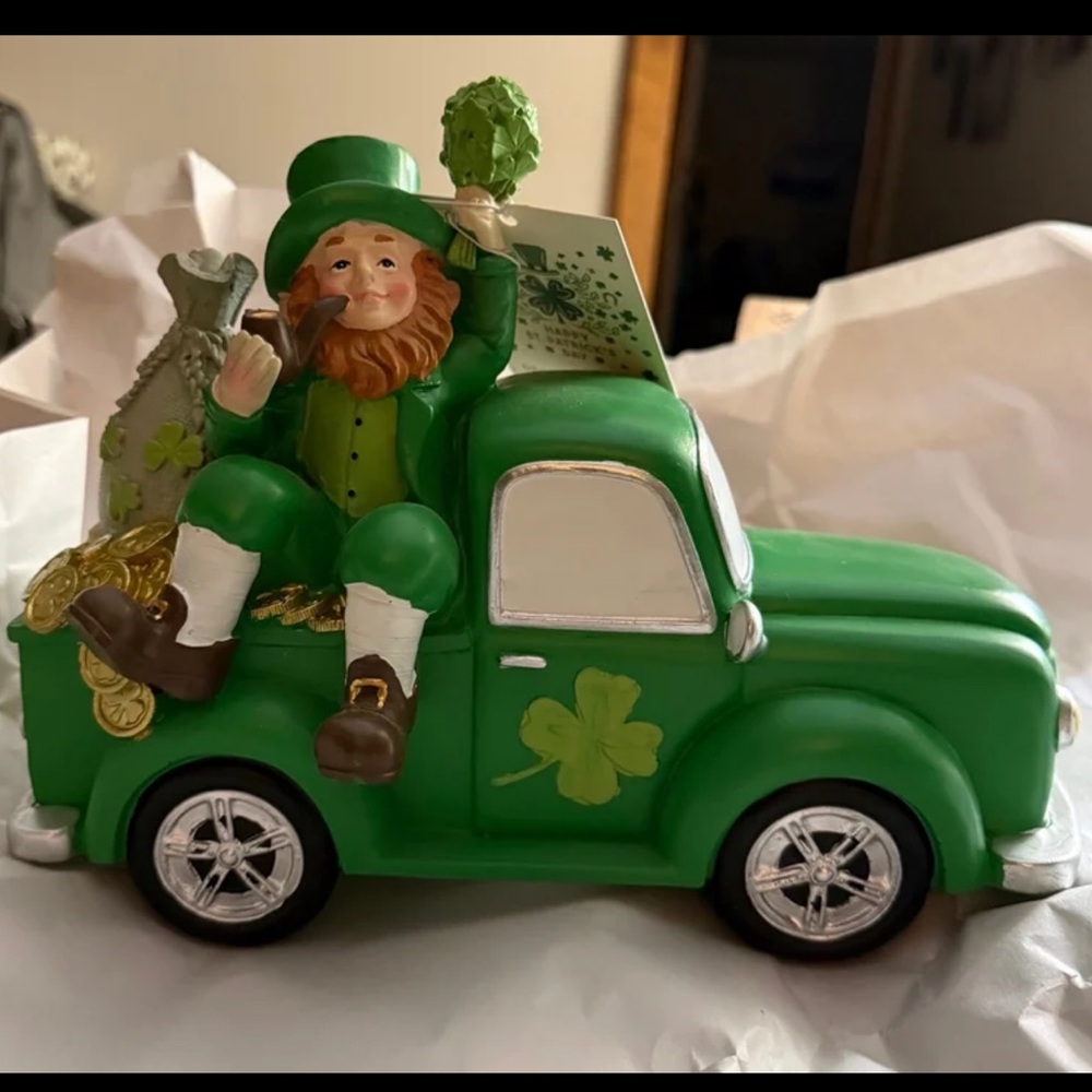 Leprechaun Figurine on Green Truck